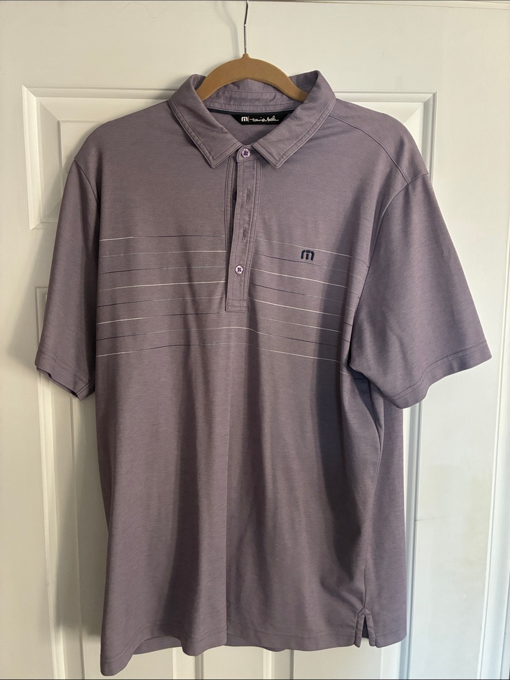 Travis Mathew Men's Light Lavender Polo with Subtle Stripes
